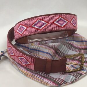 Handmade Leather beaded belt with dust bag
